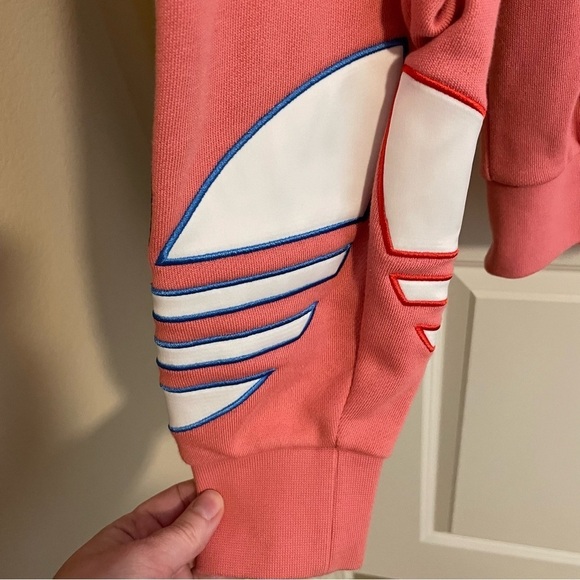 Adidas Hooded Sweatshirt Pink Embroidered Patch Long Sleeve Salmon Pink Size XS - Picture 4 of 10